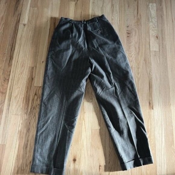 Y2k Ralph Lauren 100% Wool Lined Grey Pin Striped Pleated Pants size 8 Cuffed - Picture 5 of 7